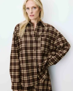 Chemise oversize dos à nouer à carreaux chocolat Arlette