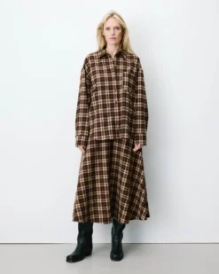 Chemise oversize dos à nouer à carreaux chocolat Arlette