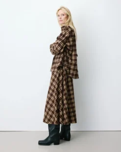 Chemise oversize dos à nouer à carreaux chocolat Arlette