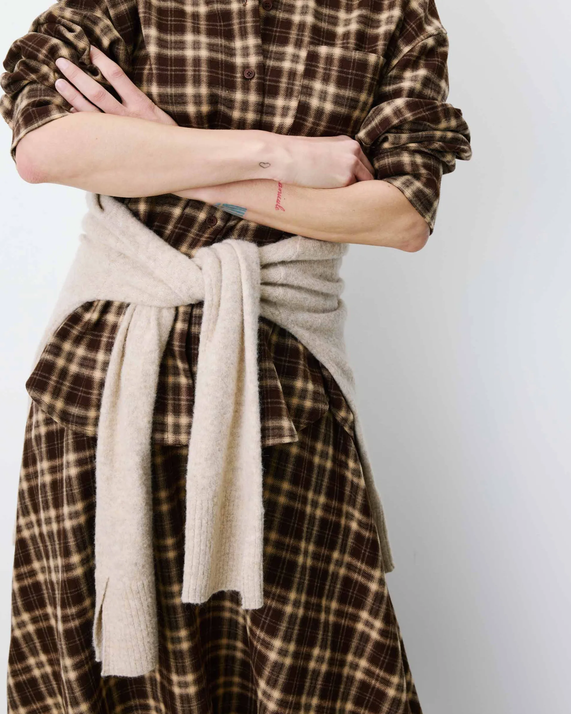 Chemise oversize dos à nouer à carreaux chocolat Arlette