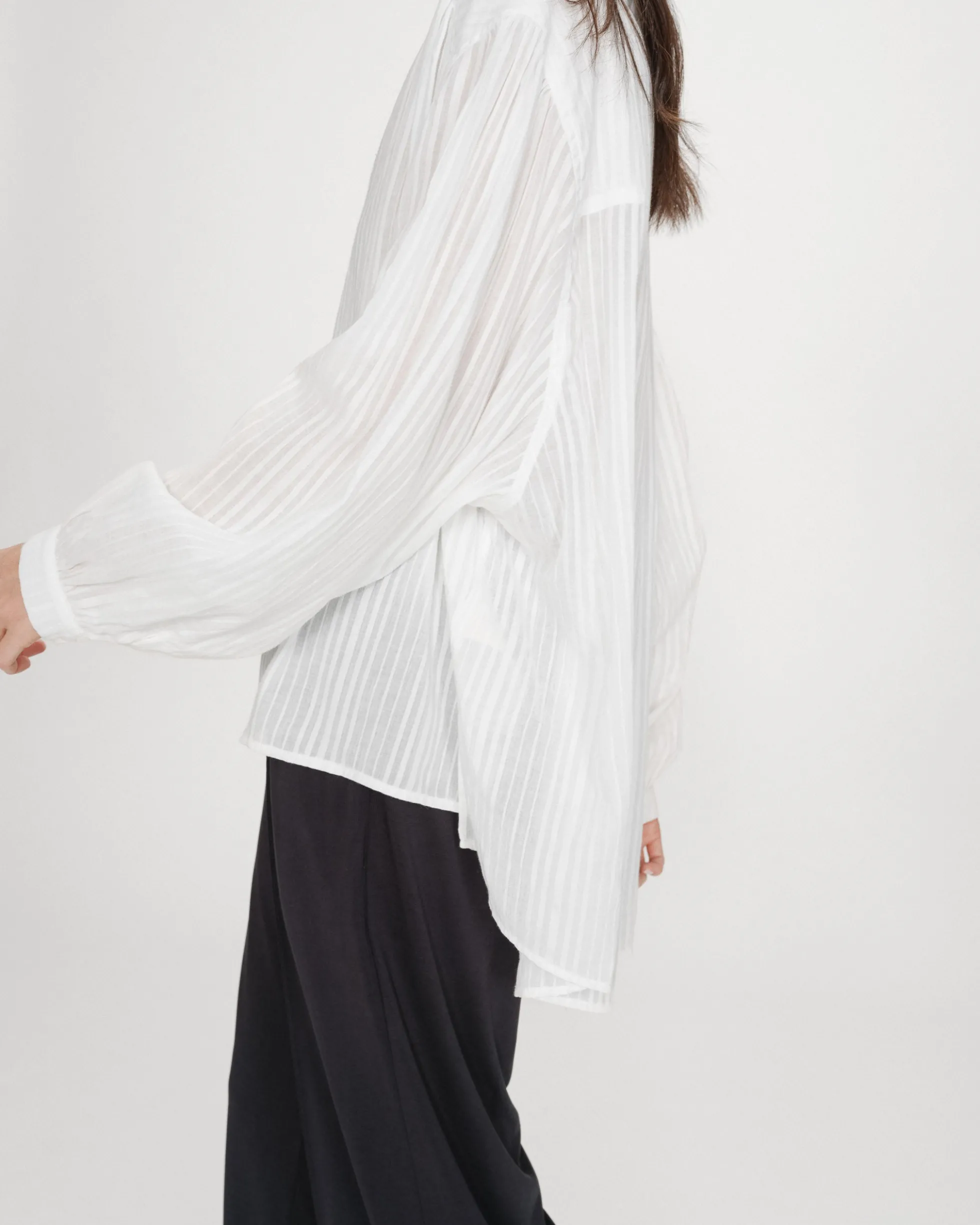 Chemise oversize en coton manches bouffantes ivoire Vibes