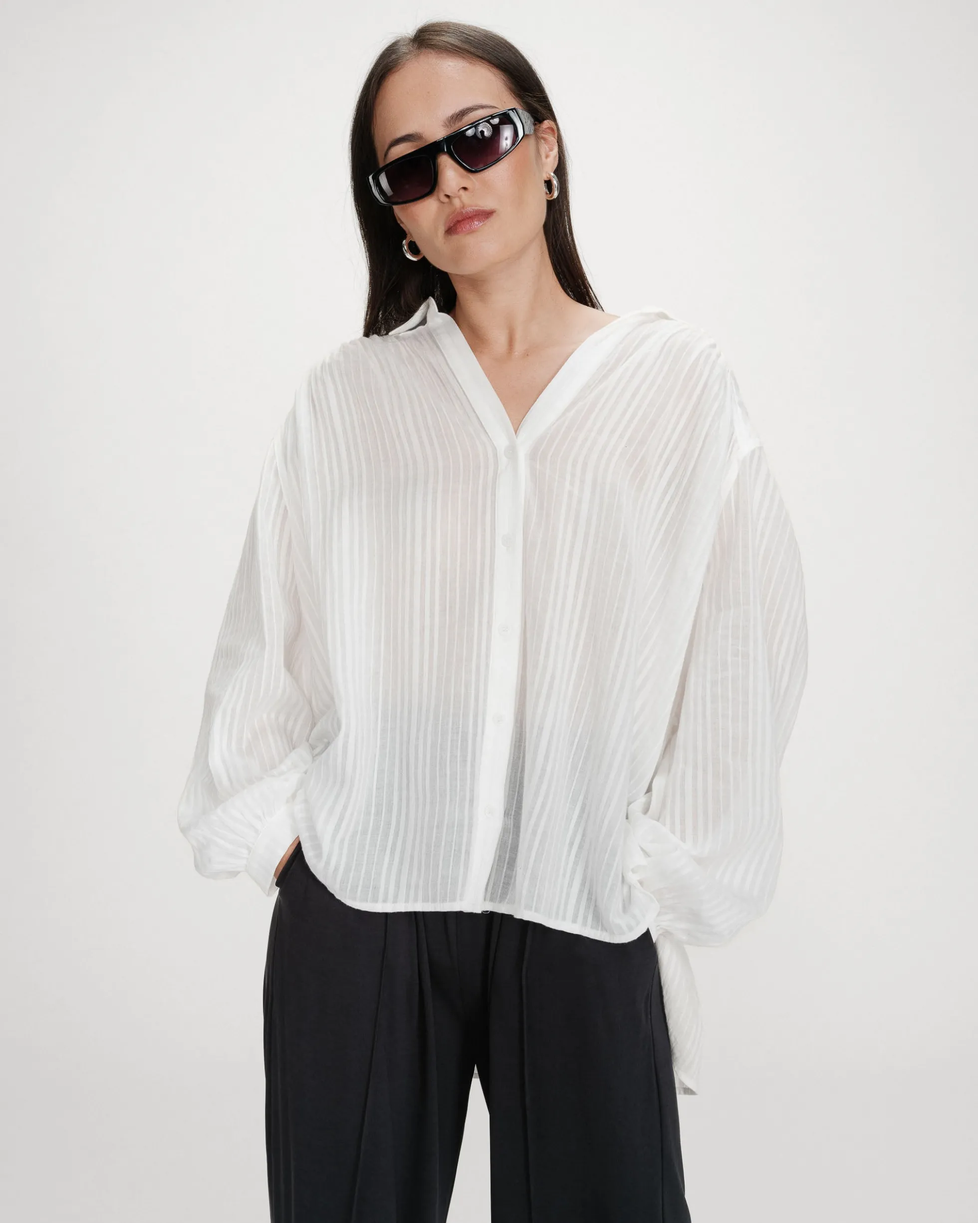 Chemise oversize en coton manches bouffantes ivoire Vibes