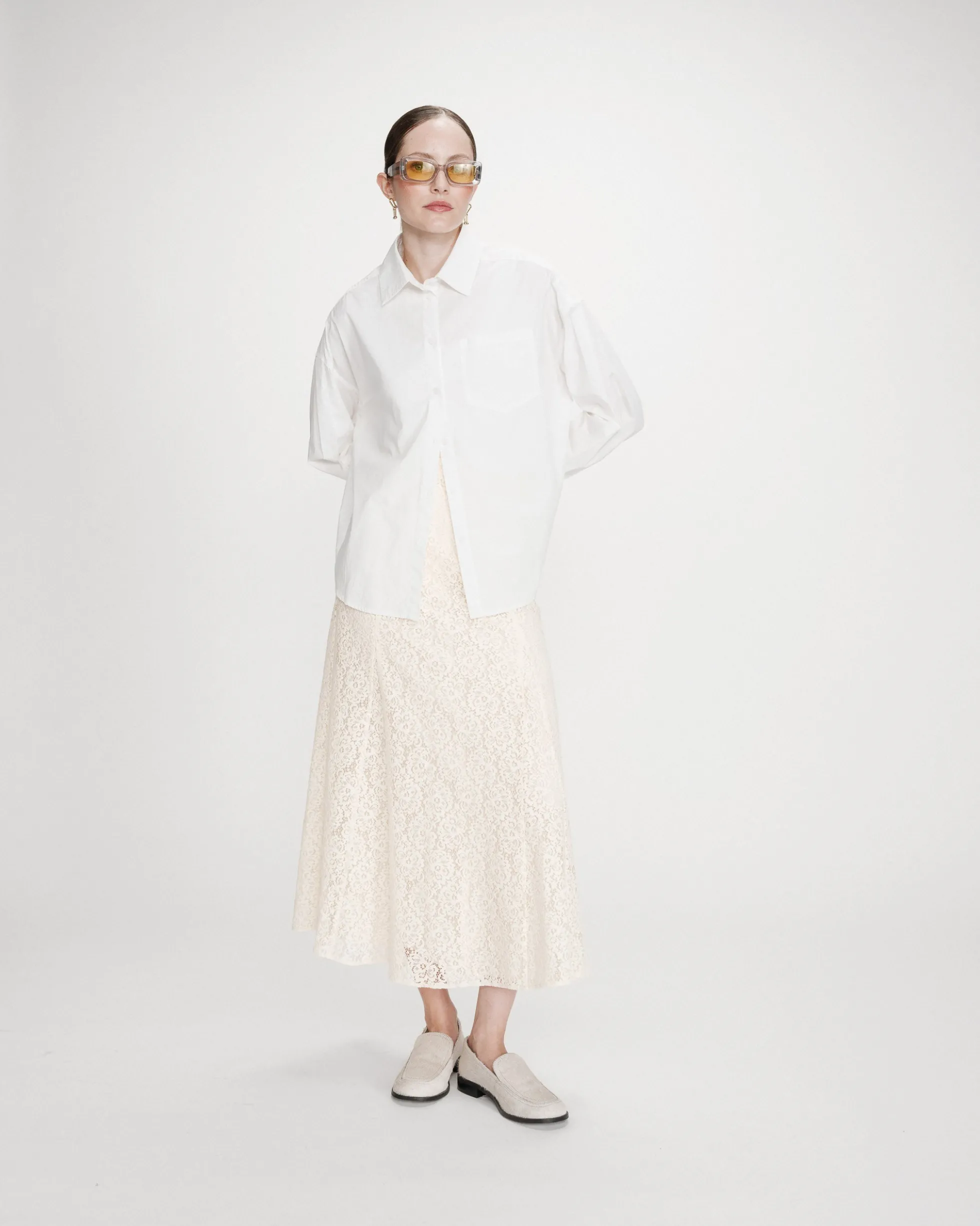 Chemise oversize en coton à nouer dans le dos ivoire Valerie