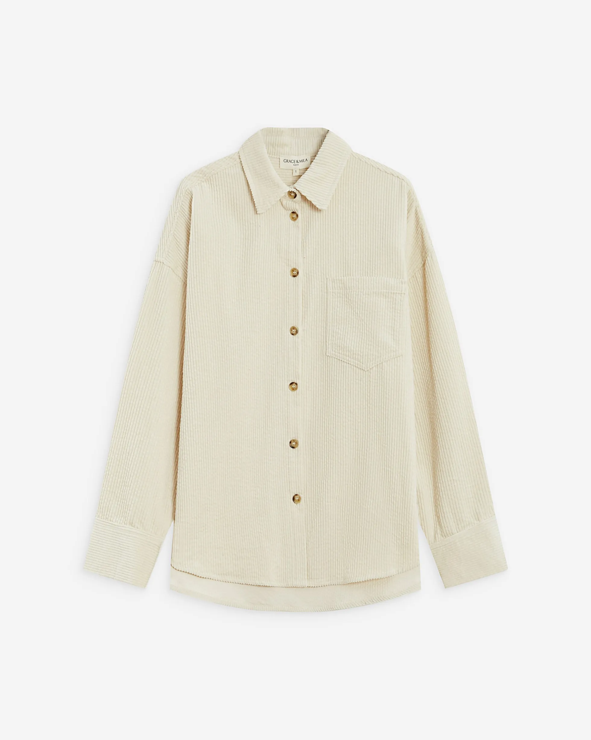 Chemise oversize en velours côtelé ecru Ange