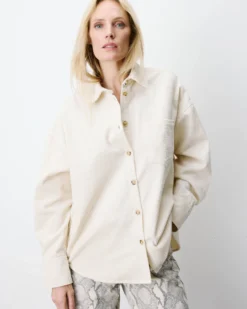 Chemise oversize en velours côtelé ecru Ange