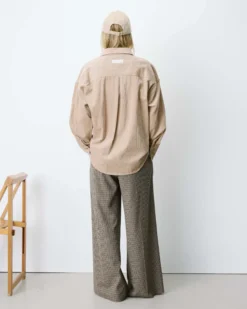 Chemise oversize en velours côtelé beige Ange