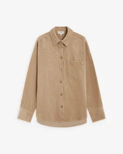 Chemise oversize en velours côtelé beige Ange