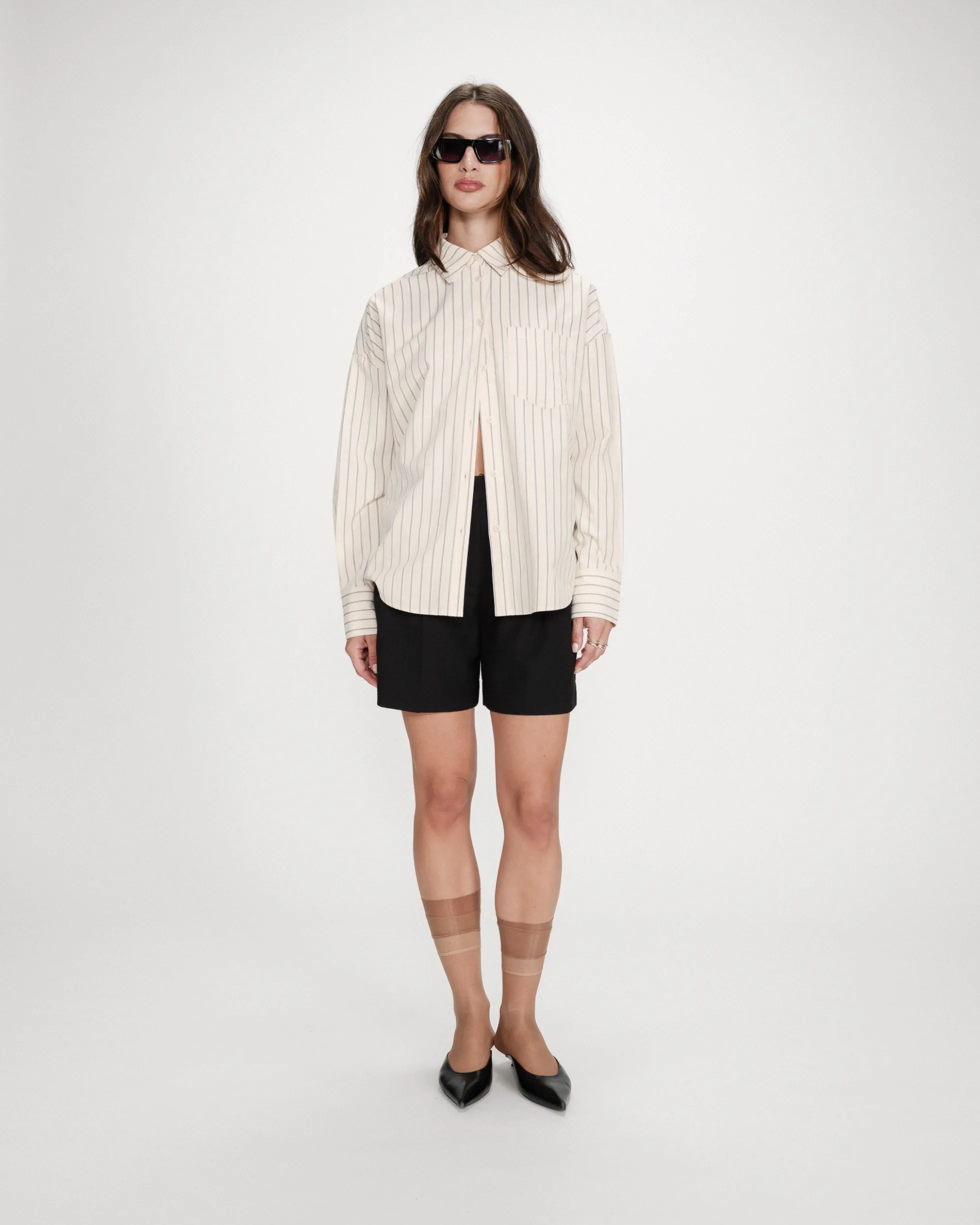 Chemise oversize rayée à nouer dans le dos vanille Valerie