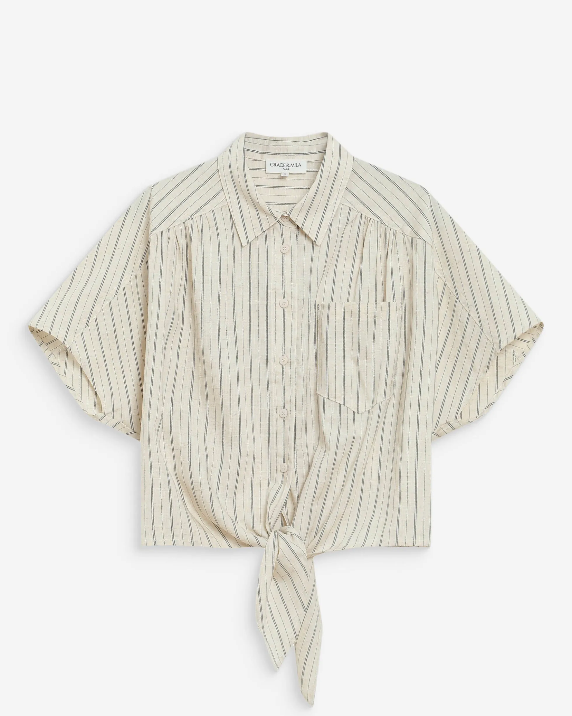 Chemise oversize rayée à nouer sable Wendee
