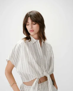 Chemise oversize rayée à nouer sable Wendee