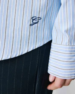 Chemise rayée oversize à cravate amovible ciel Athena