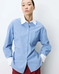 Chemise rayée oversize lien à nouer au dos bleuet Aubrey