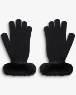 Gants en maille poignets fausse fourrure noir Brixton