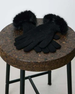 Gants en maille poignets fausse fourrure noir Brixton