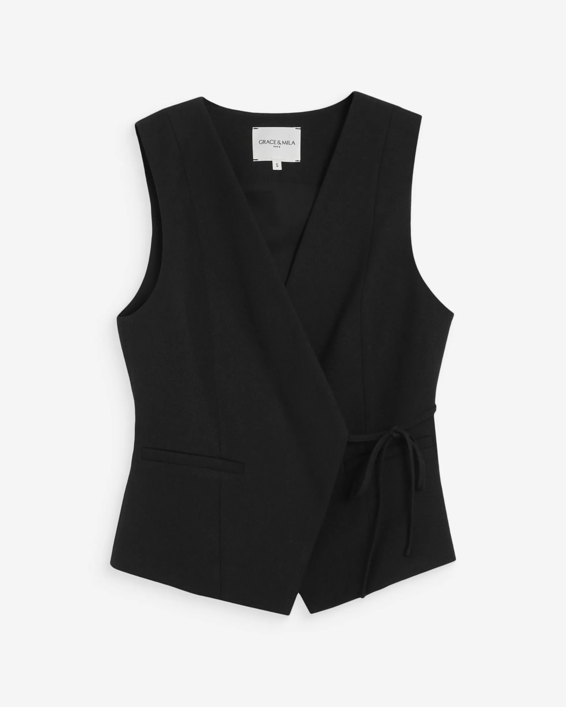 Gilet croisé à nouer sans manches cintré noir Vilmont