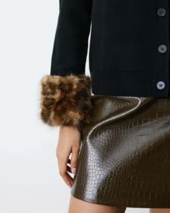 Gilet en maille poignets fausse fourrure noir Bambino