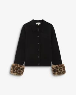 Gilet en maille poignets fausse fourrure noir Bambino