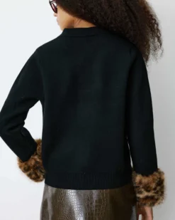 Gilet en maille poignets fausse fourrure noir Bambino
