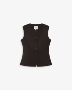 Gilet tailleur col rond boutonné chocolat Aristide