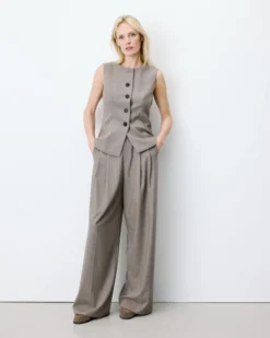 Gilet tailleur rayé col rond boutonné rayure Aristide