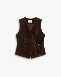 Gilet tailleur velours sans manches à nouer chocolat Benny