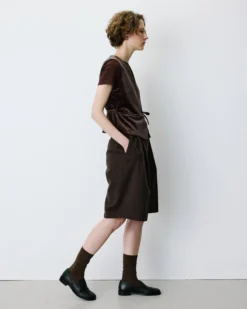 Gilet tailleur velours sans manches à nouer chocolat Benny
