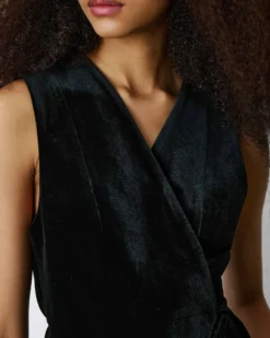 Gilet tailleur velours sans manches à nouer noir Benny
