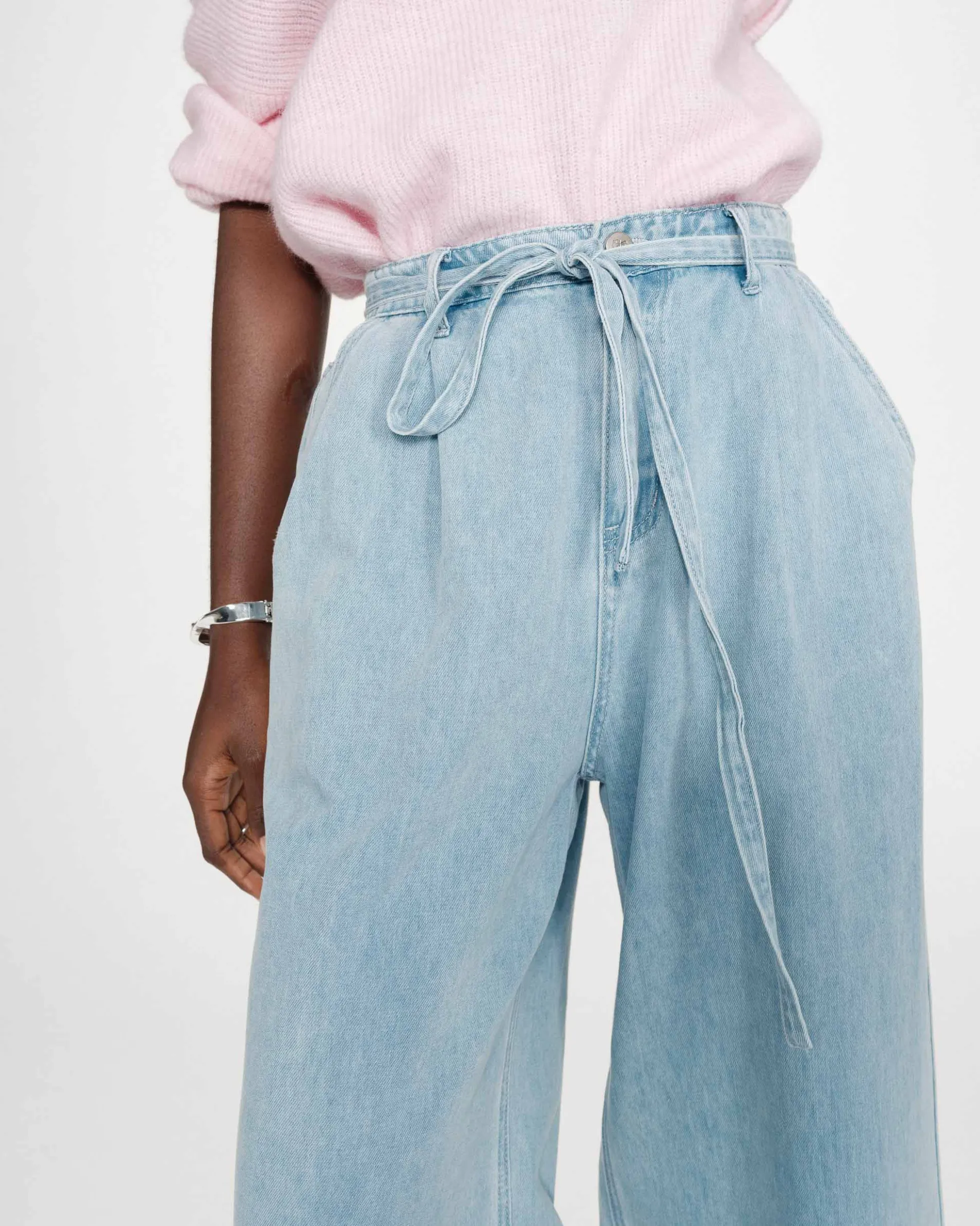 Jean baggy fluide taille mi-haute skyblue Pompon