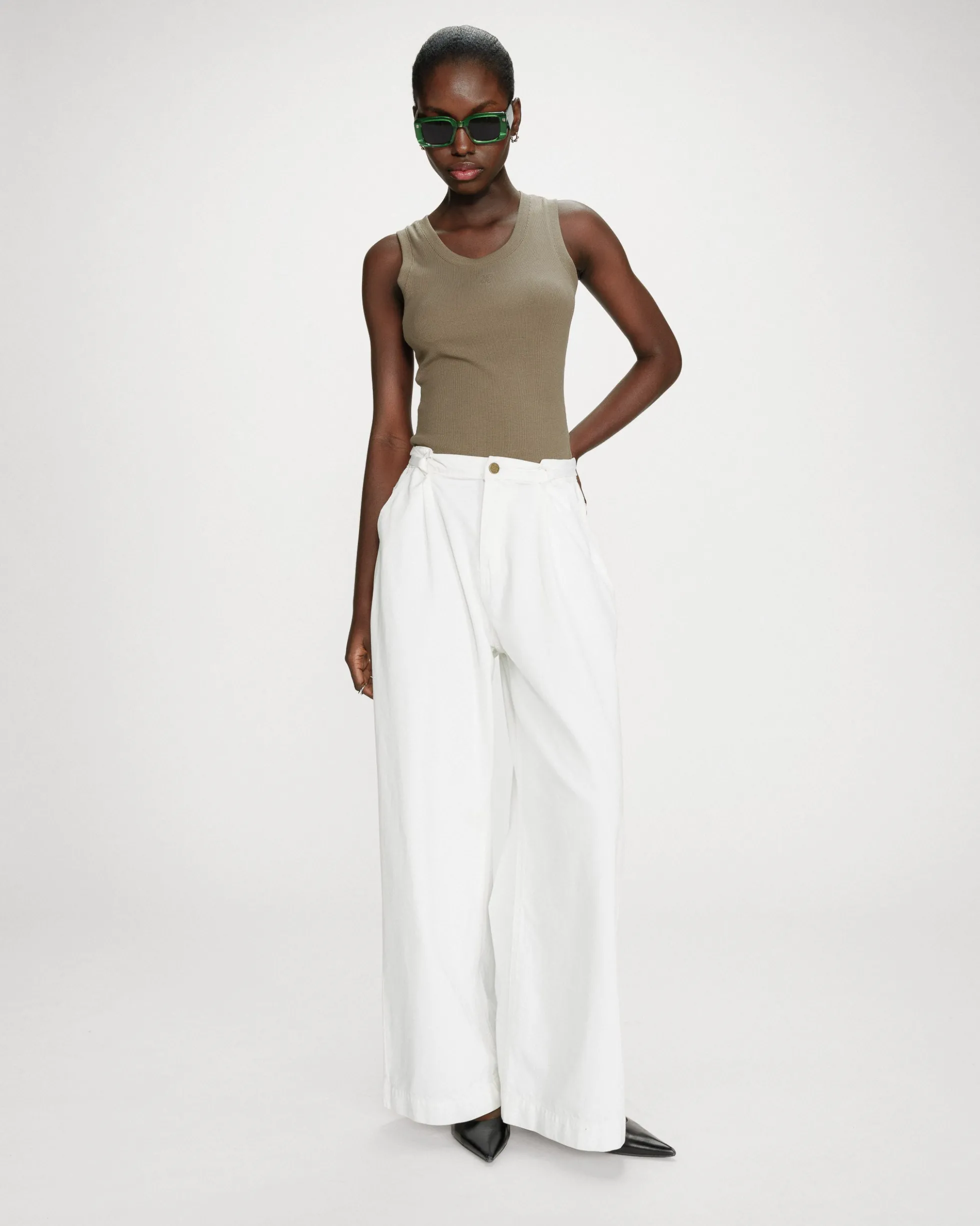Jean baggy fluide taille mi-haute white Pompon