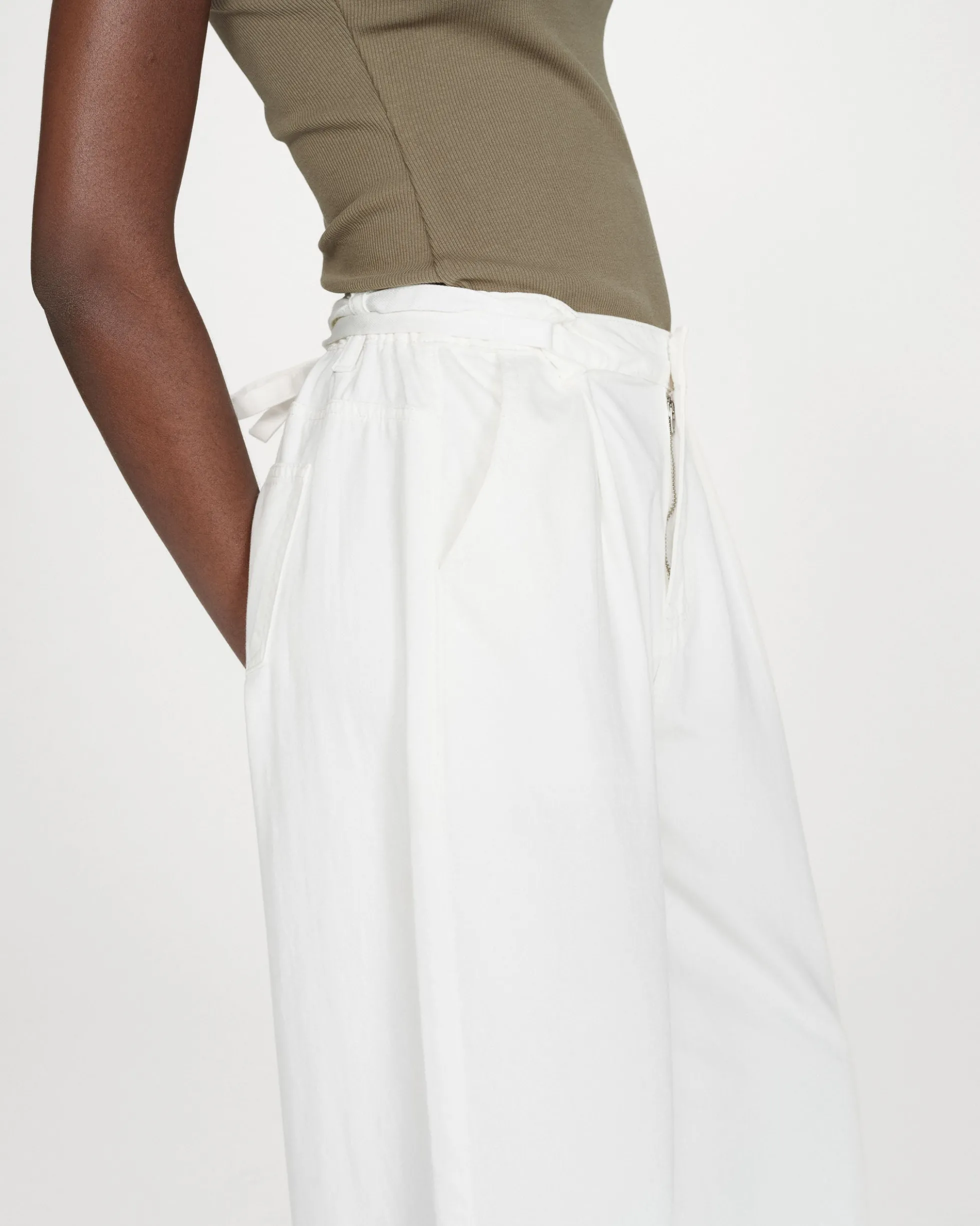 Jean baggy fluide taille mi-haute white Pompon