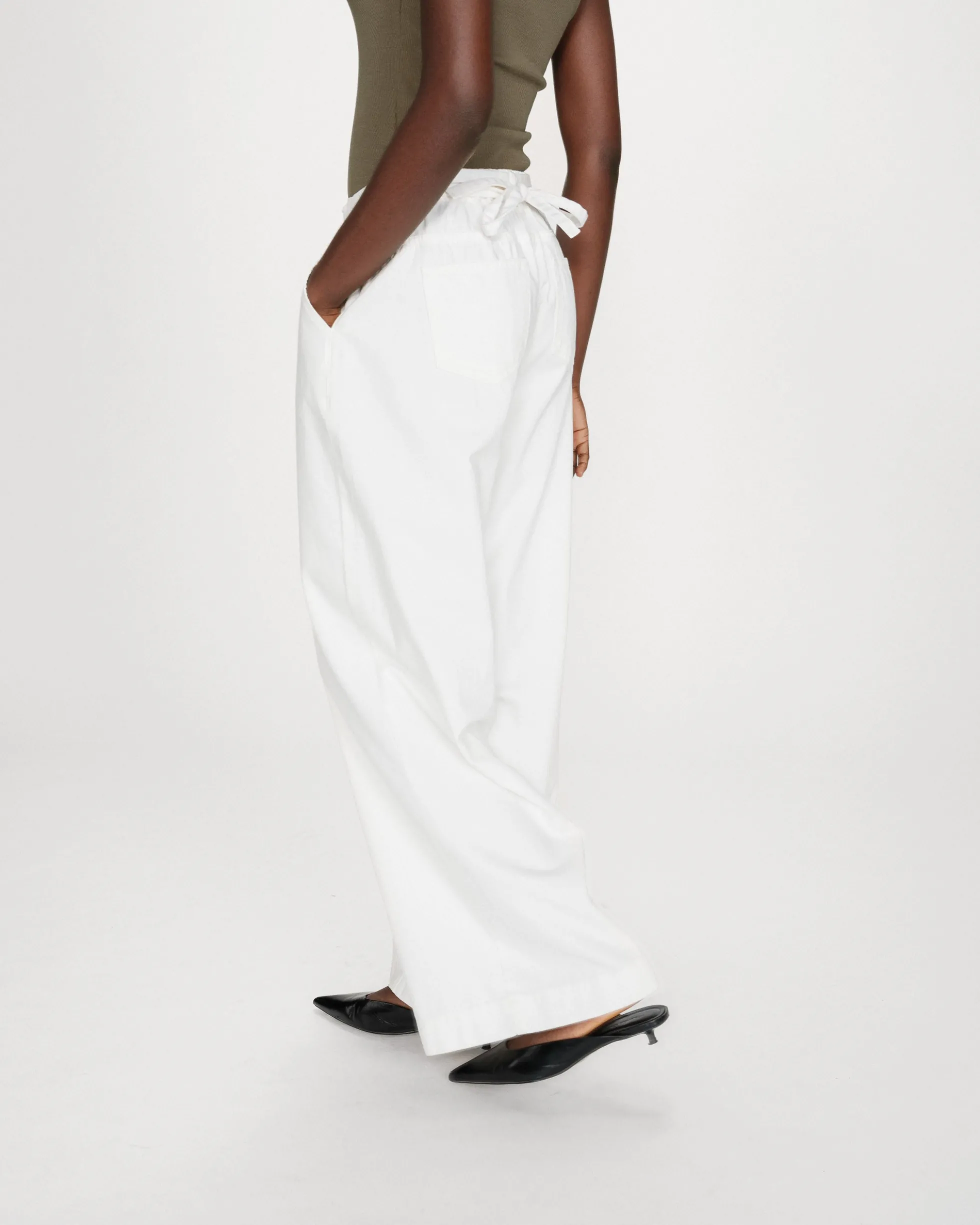 Jean baggy fluide taille mi-haute white Pompon