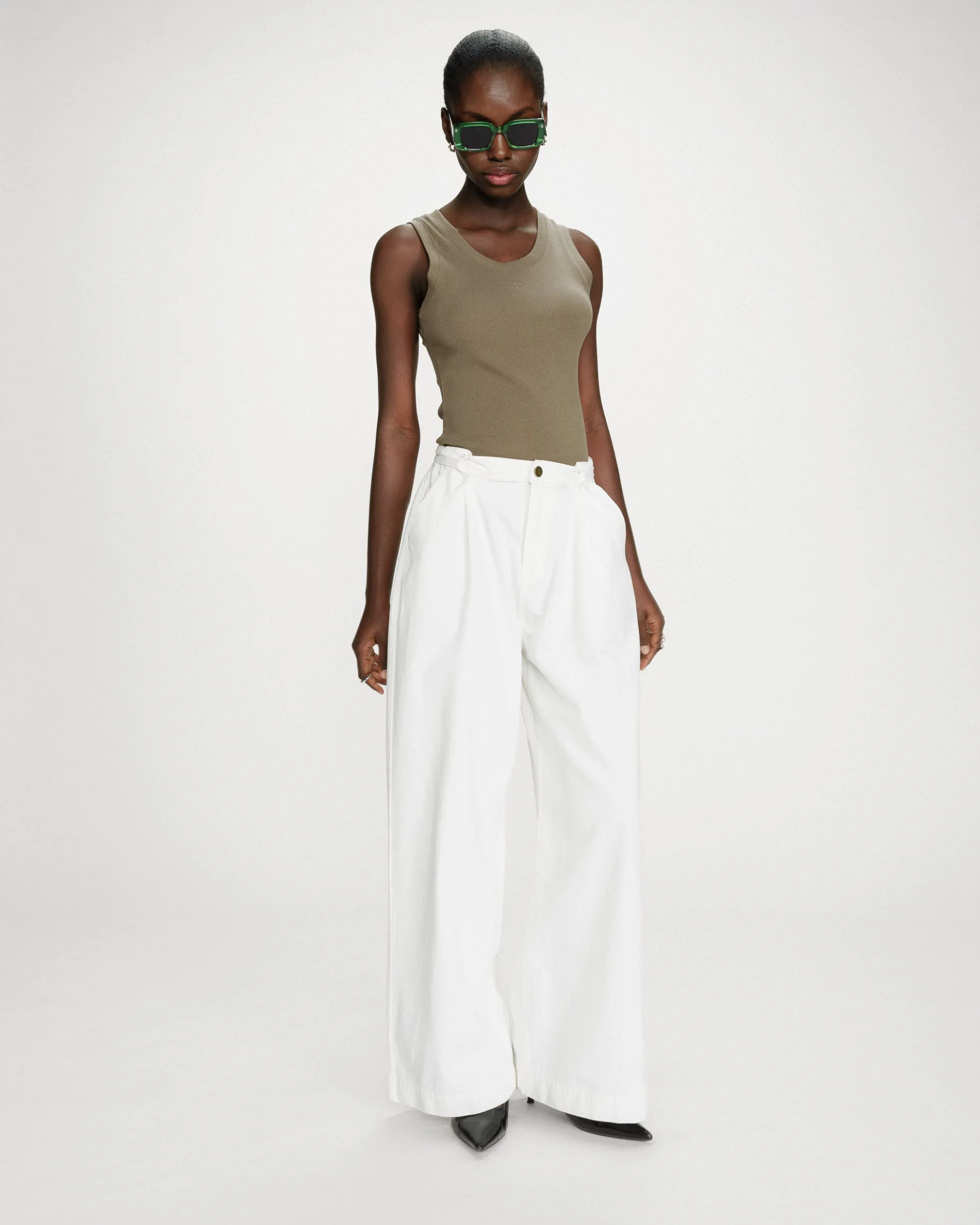 Jean baggy fluide taille mi-haute white Pompon