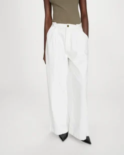 Jean baggy fluide taille mi-haute white Pompon