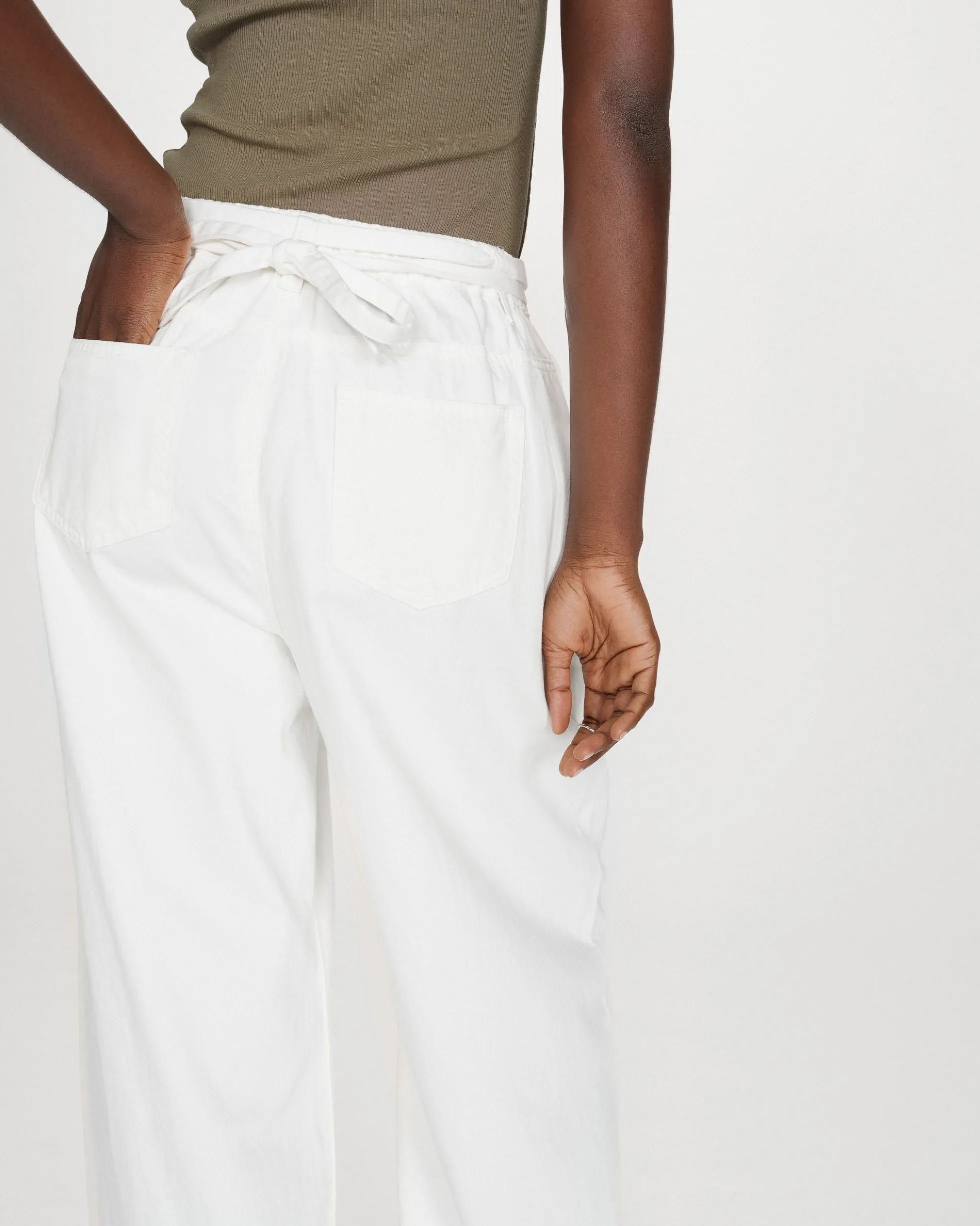 Jean baggy fluide taille mi-haute white Pompon