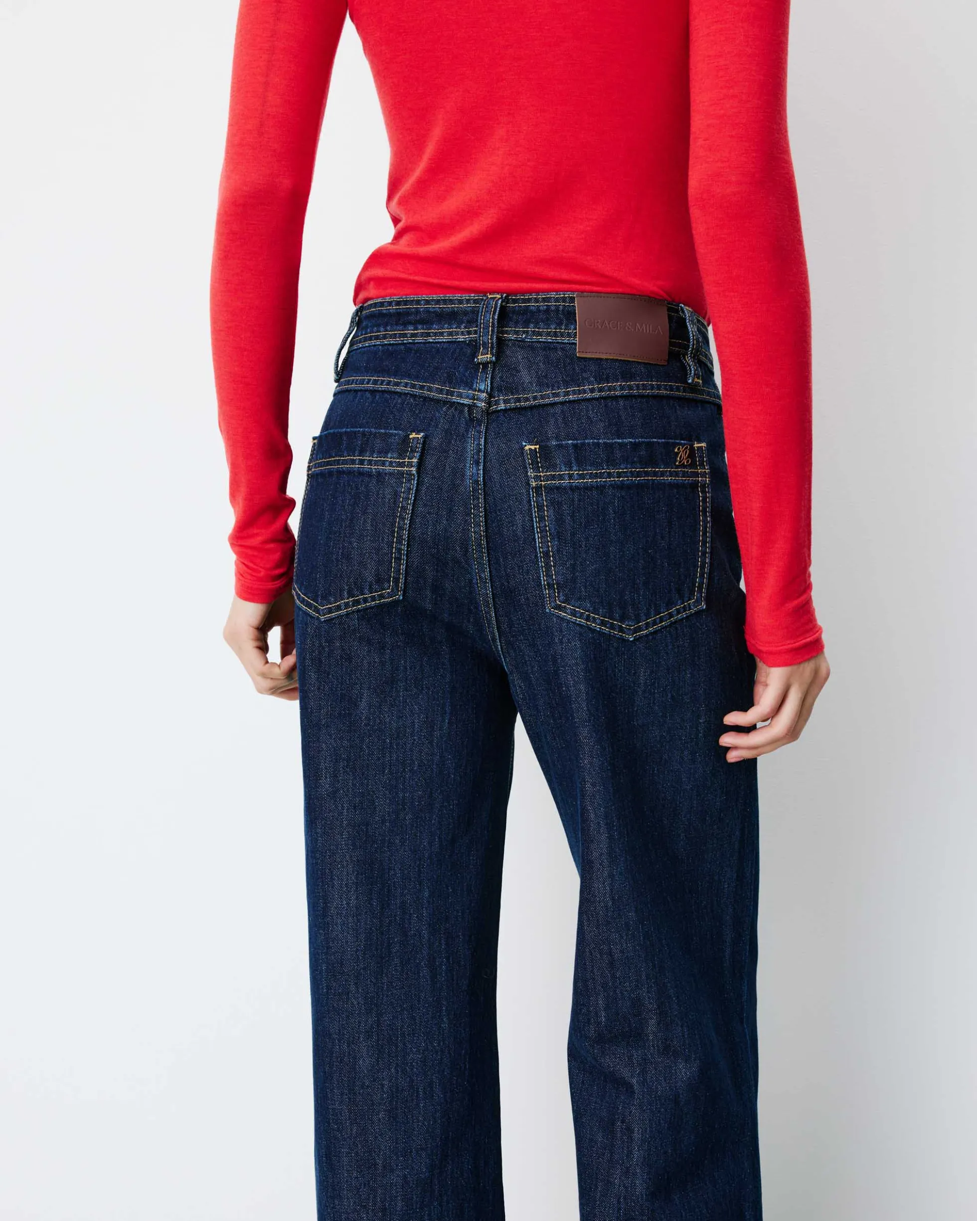 Jean droit taille haute poches plaquées darkblue Jacob