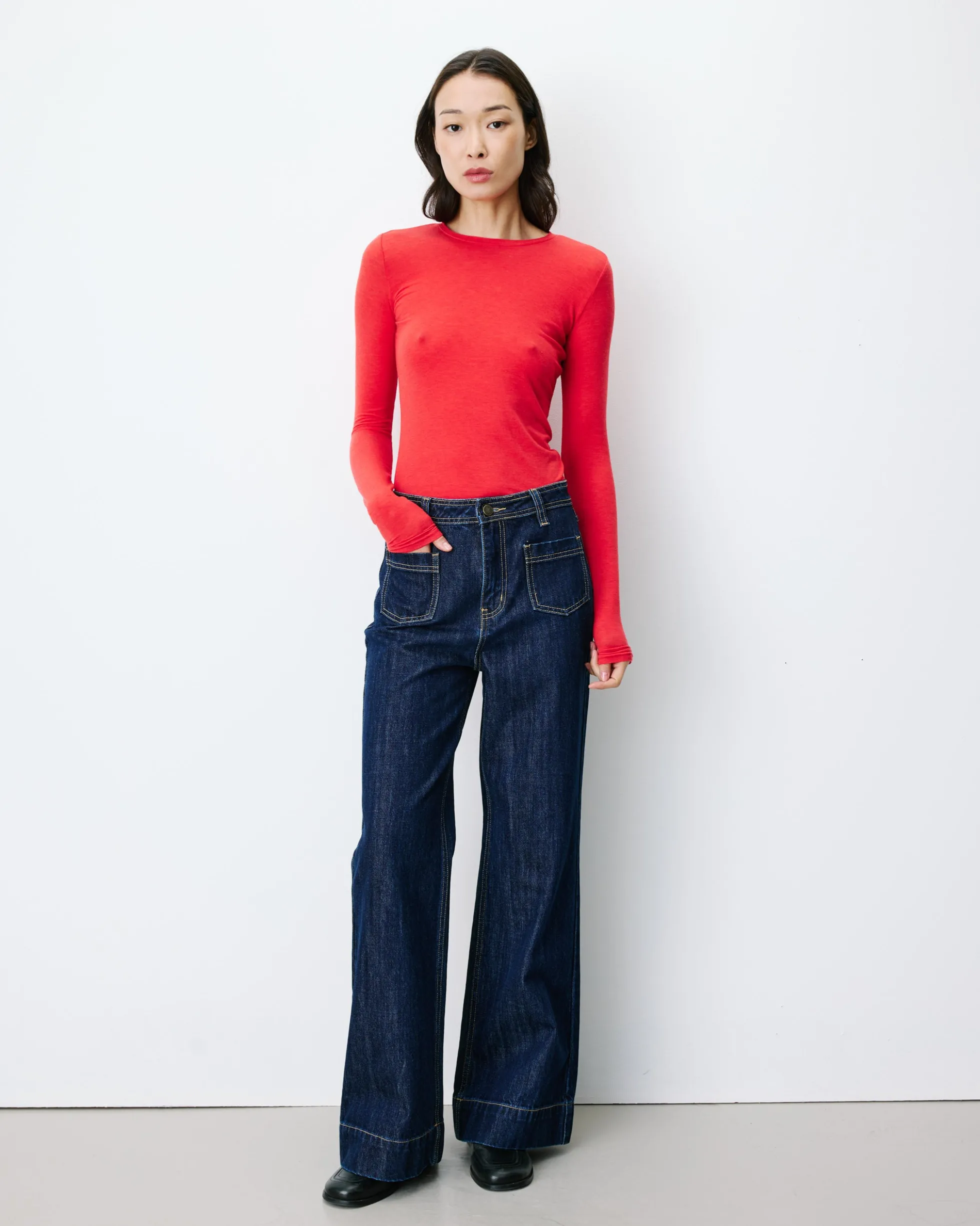 Jean droit taille haute poches plaquées darkblue Jacob