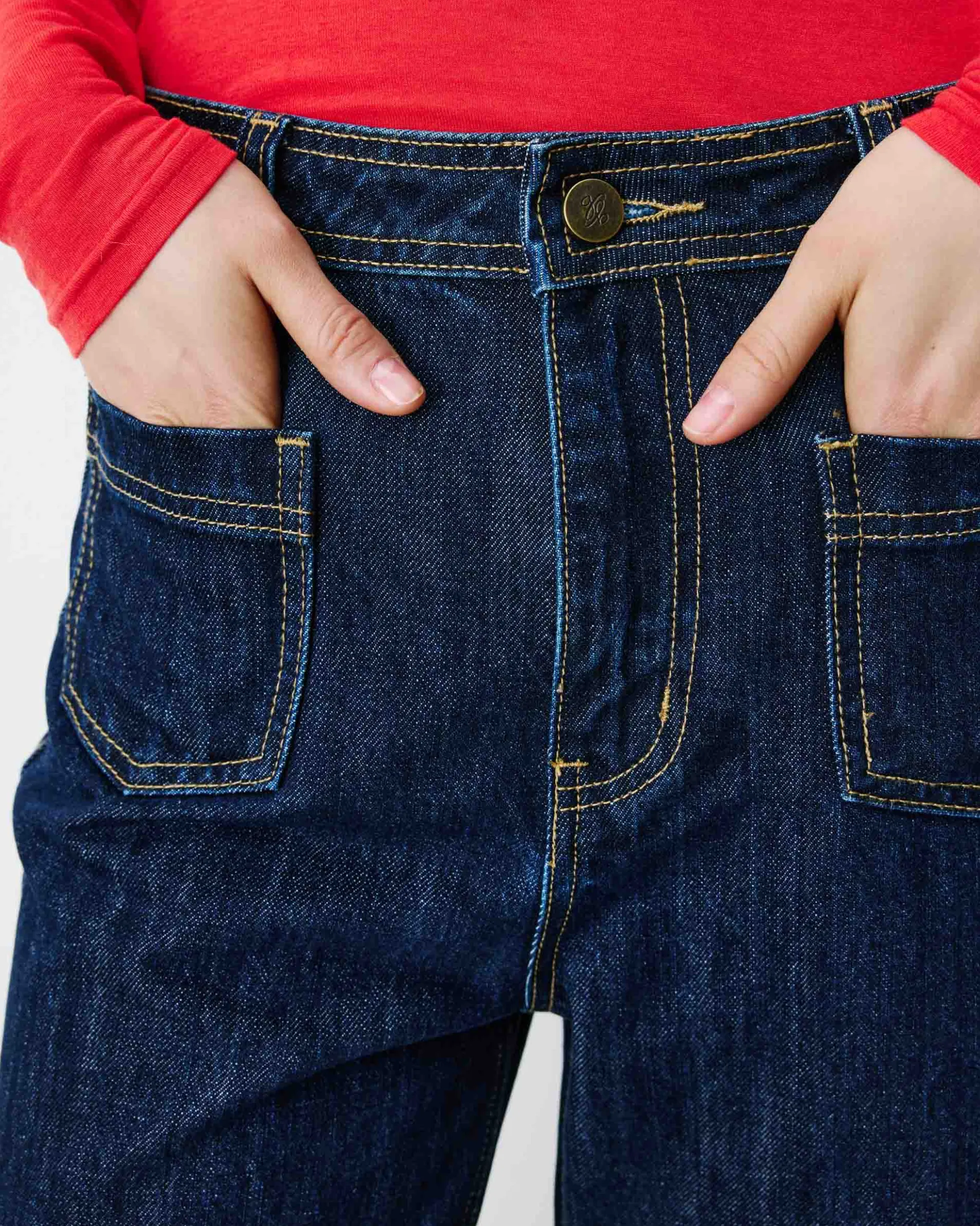 Jean droit taille haute poches plaquées darkblue Jacob