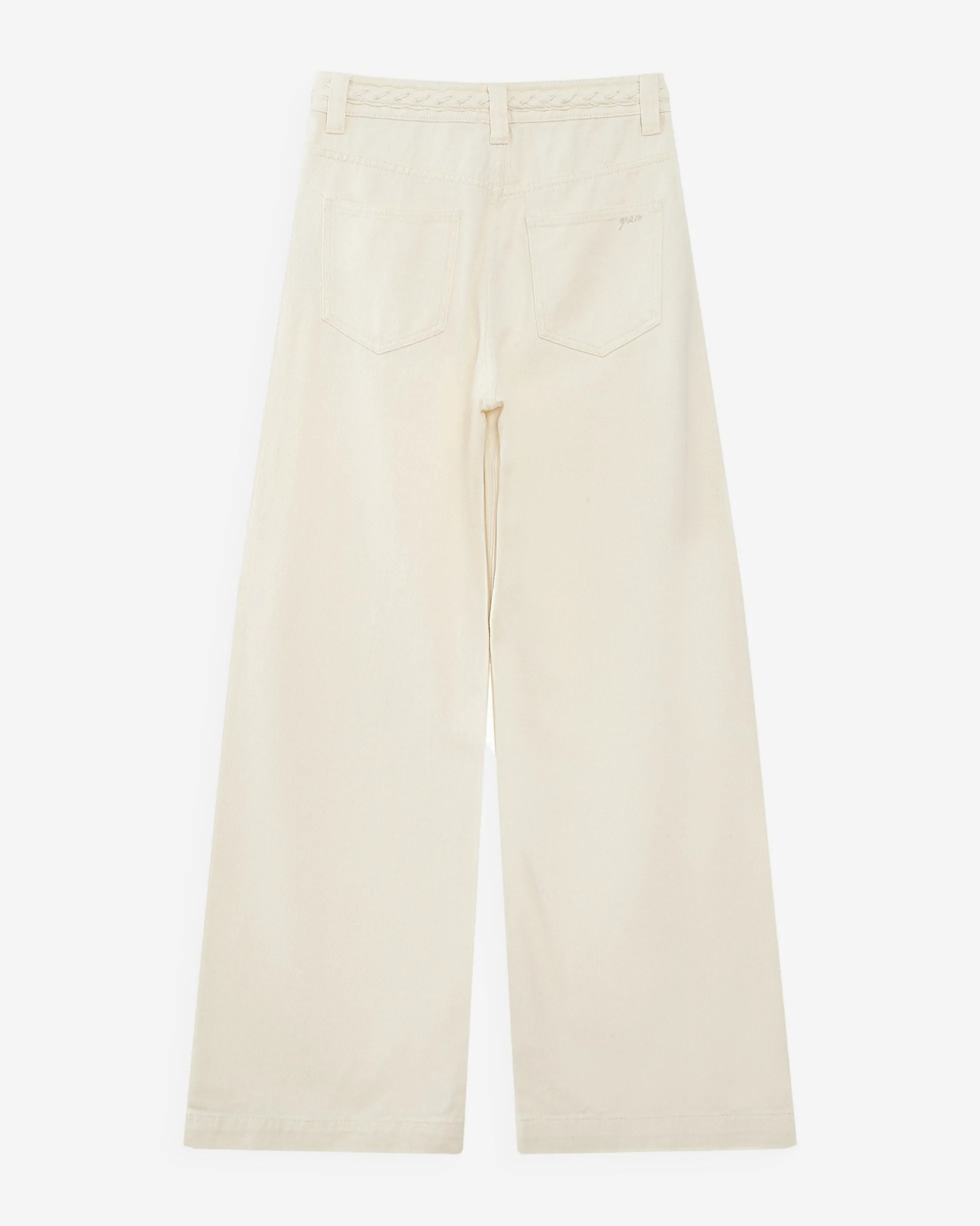 Jean large taille haute ceinture tressée ecru Jaden