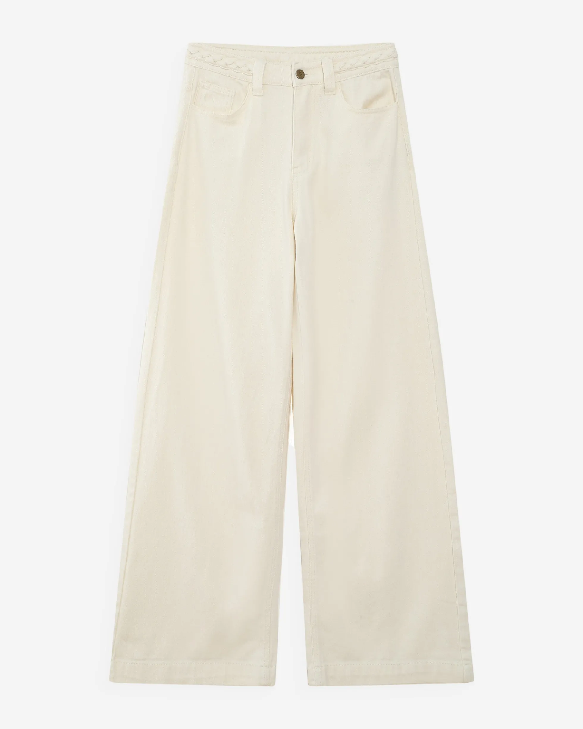 Jean large taille haute ceinture tressée ecru Jaden