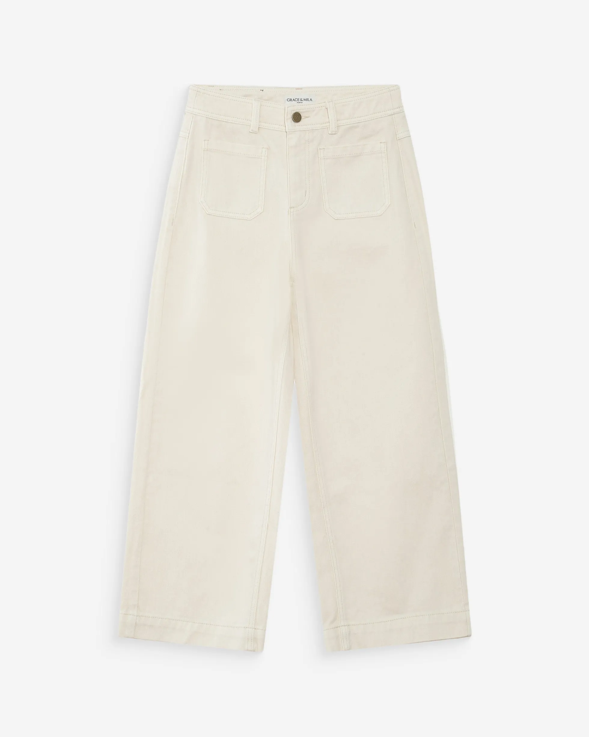 Jean loose 7/8e taille haute poches plaquées ecru Joe