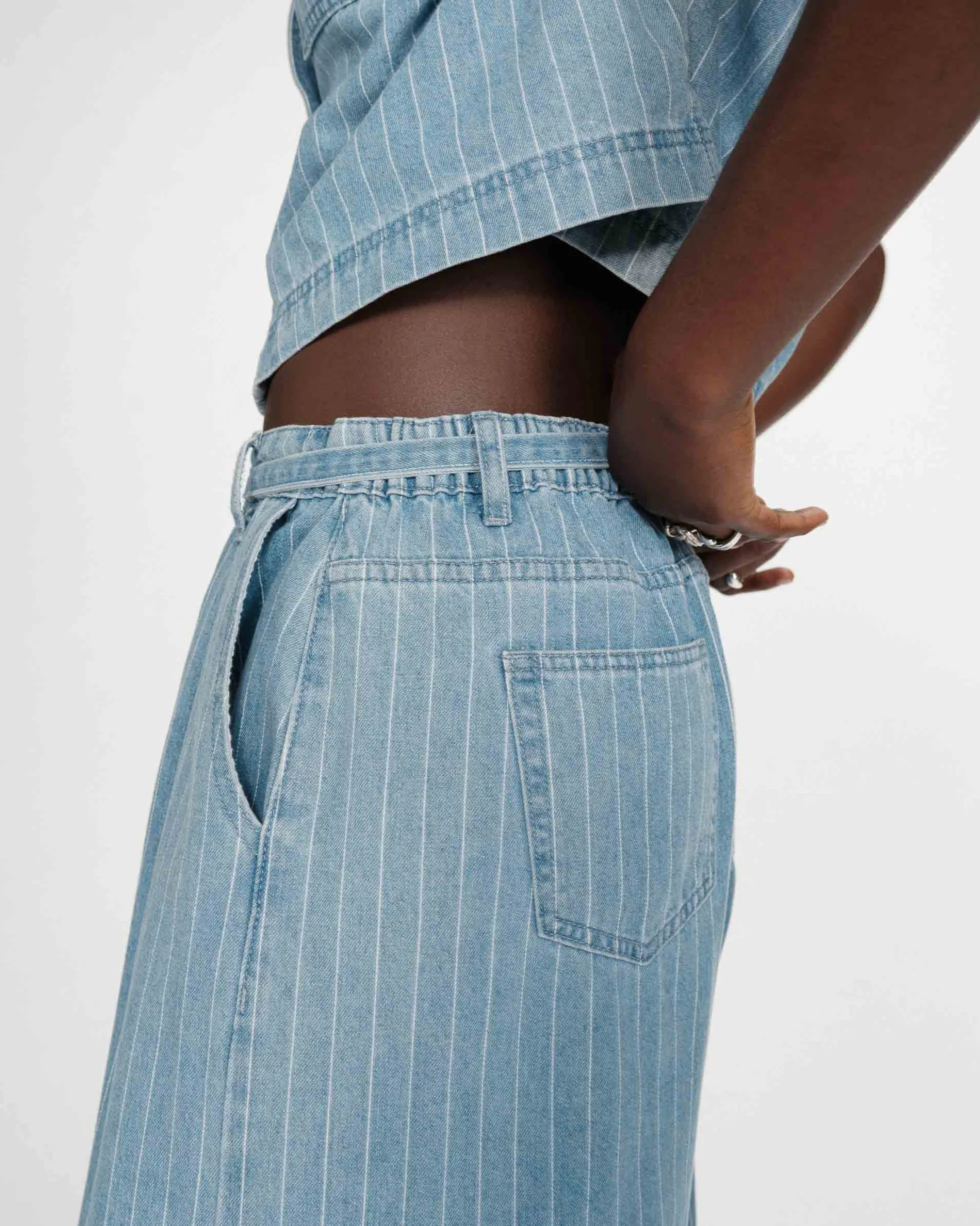 Jean oversize taille mi-haute stripedblue Pompon