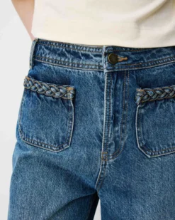 Jean 7/8 taille haute poches plaquées vintageblue Johan