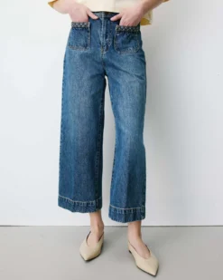 Jean 7/8 taille haute poches plaquées vintageblue Johan