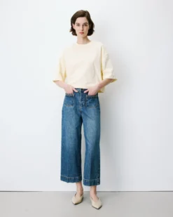 Jean 7/8 taille haute poches plaquées vintageblue Johan