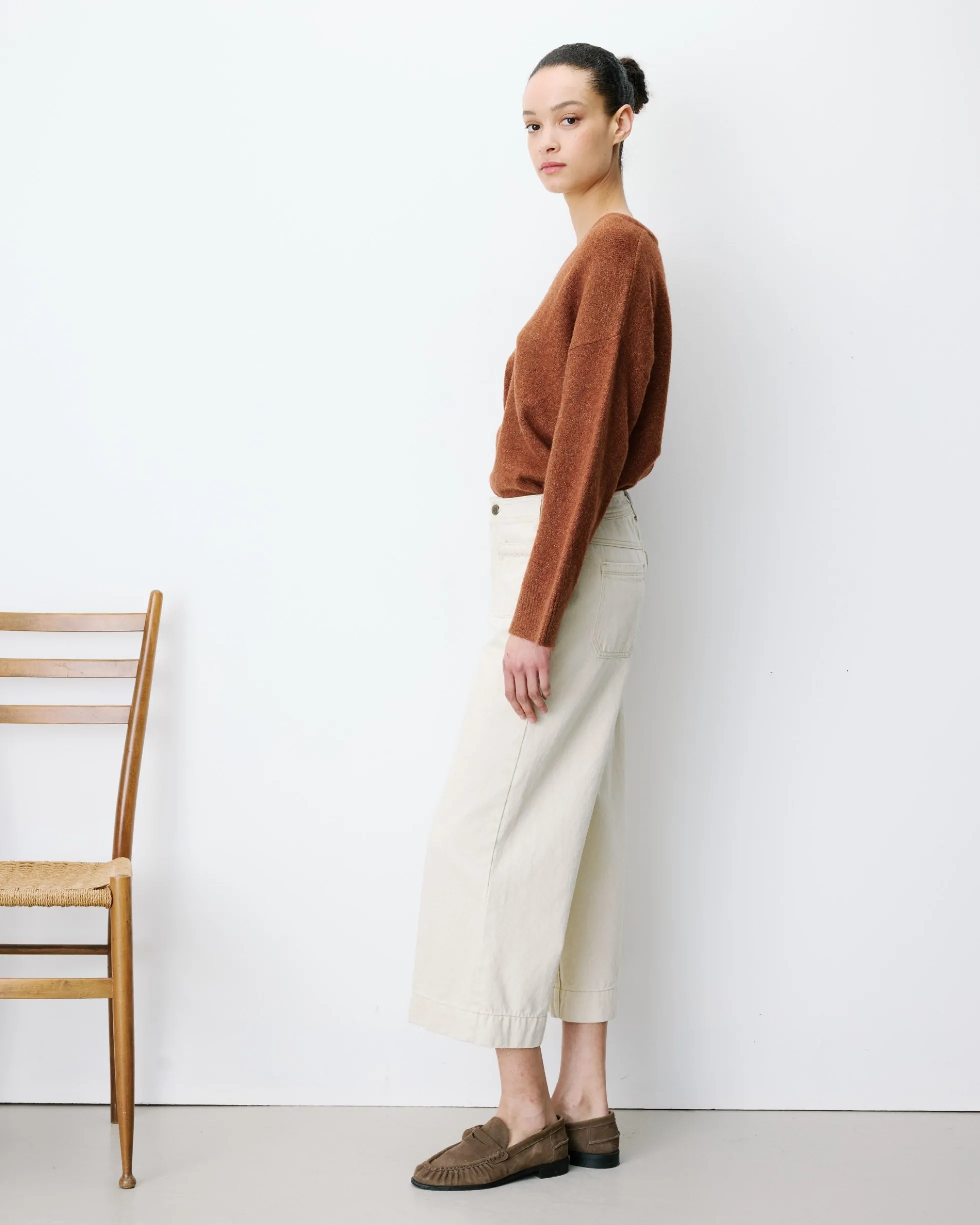 Jean 7/8 taille haute poches plaquées sable Johan