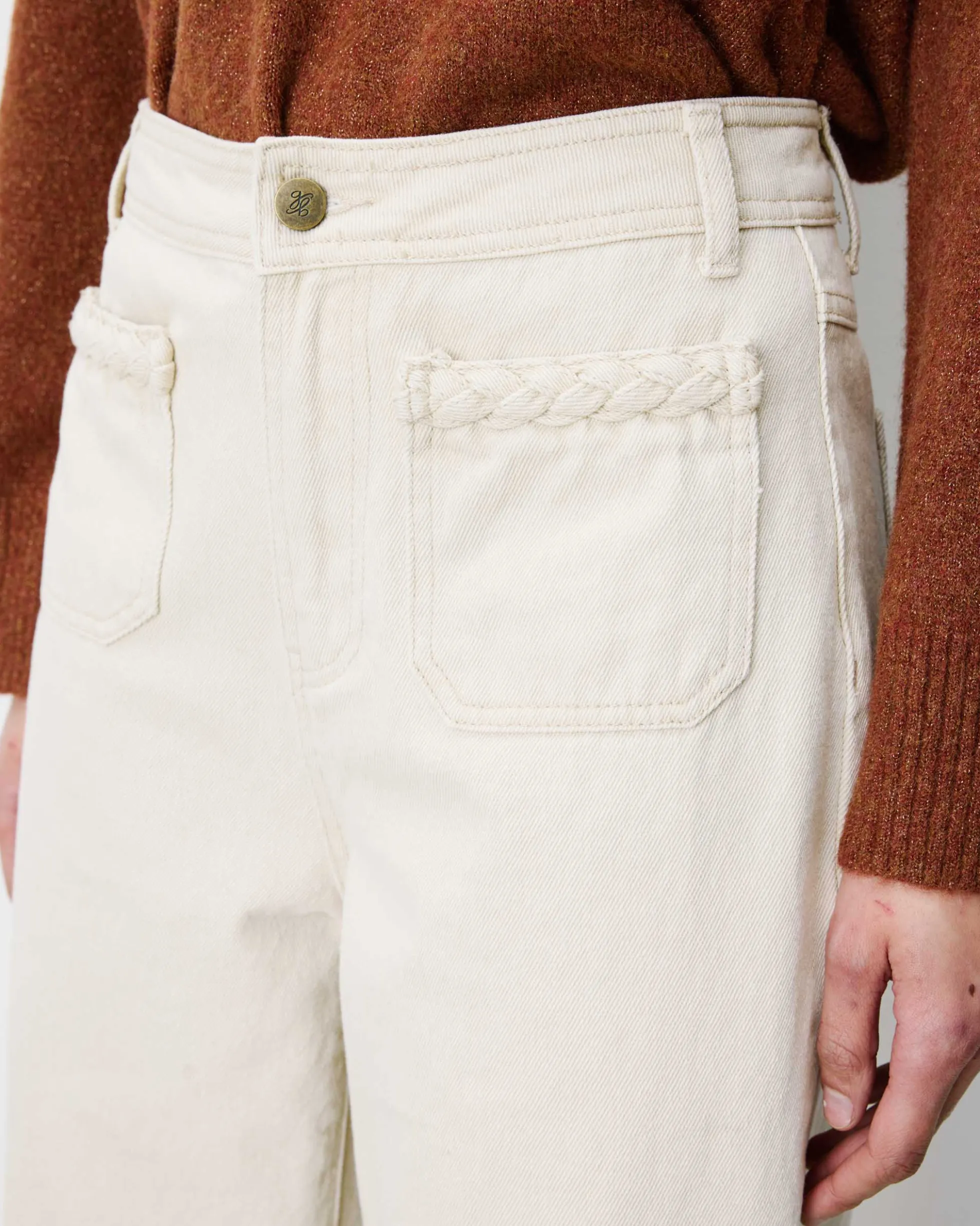 Jean 7/8 taille haute poches plaquées sable Johan