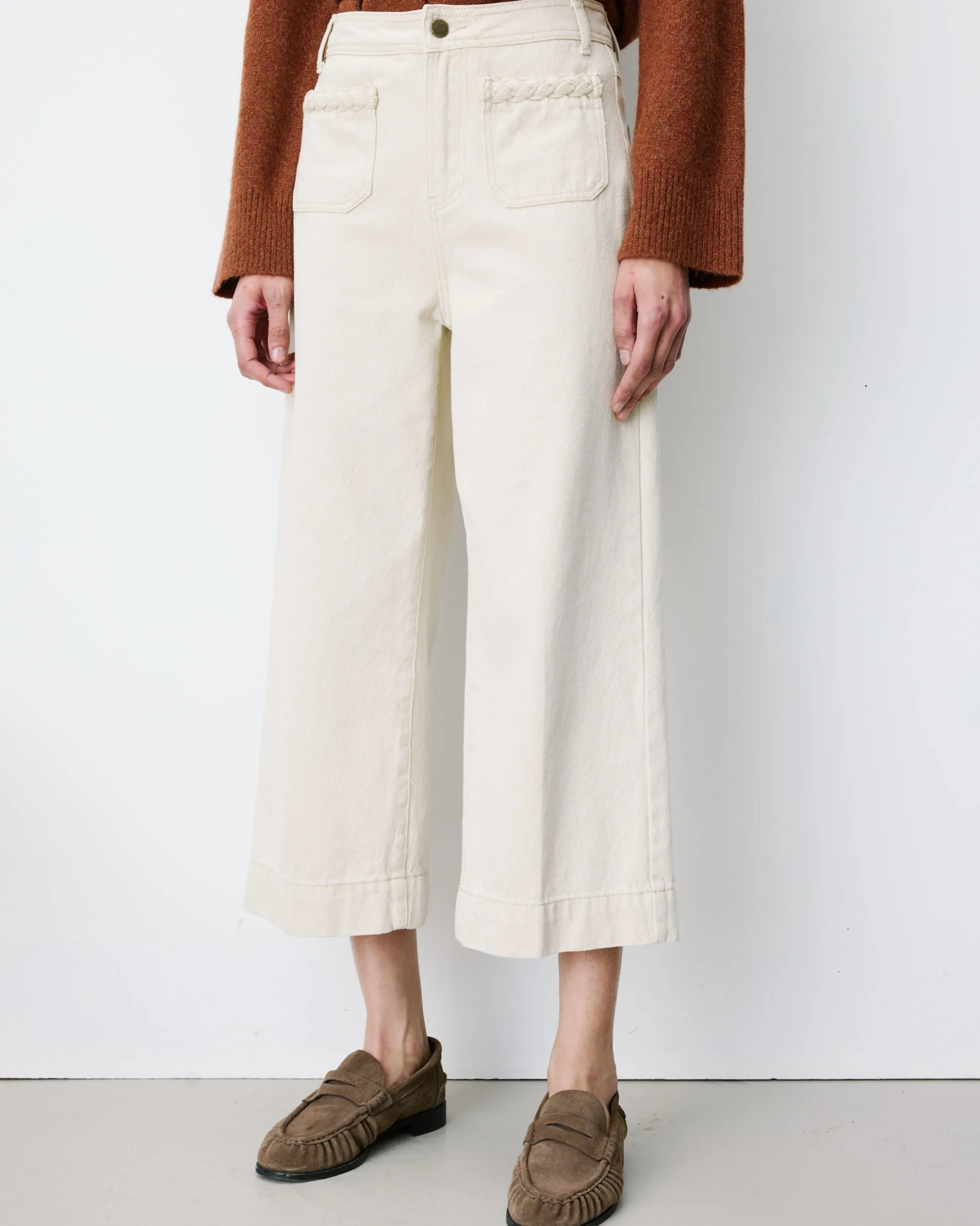Jean 7/8 taille haute poches plaquées sable Johan
