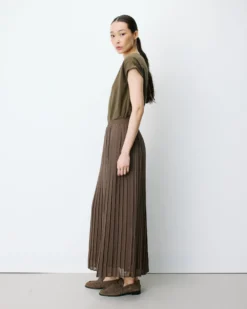 Jupe longue plissée kaki Anissa