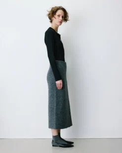 Jupe longue portefeuille en maille anthracite Biana