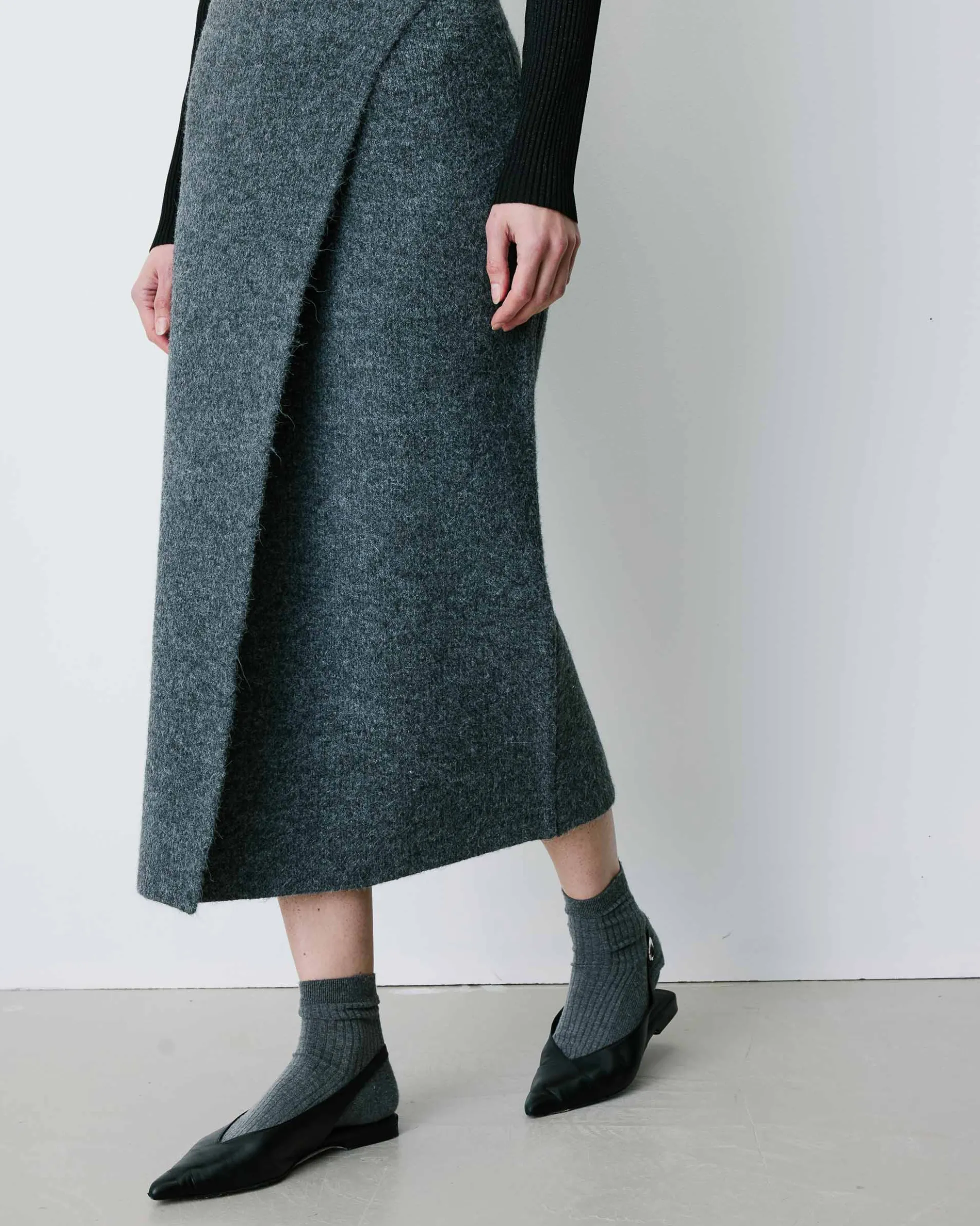Jupe longue portefeuille en maille anthracite Biana